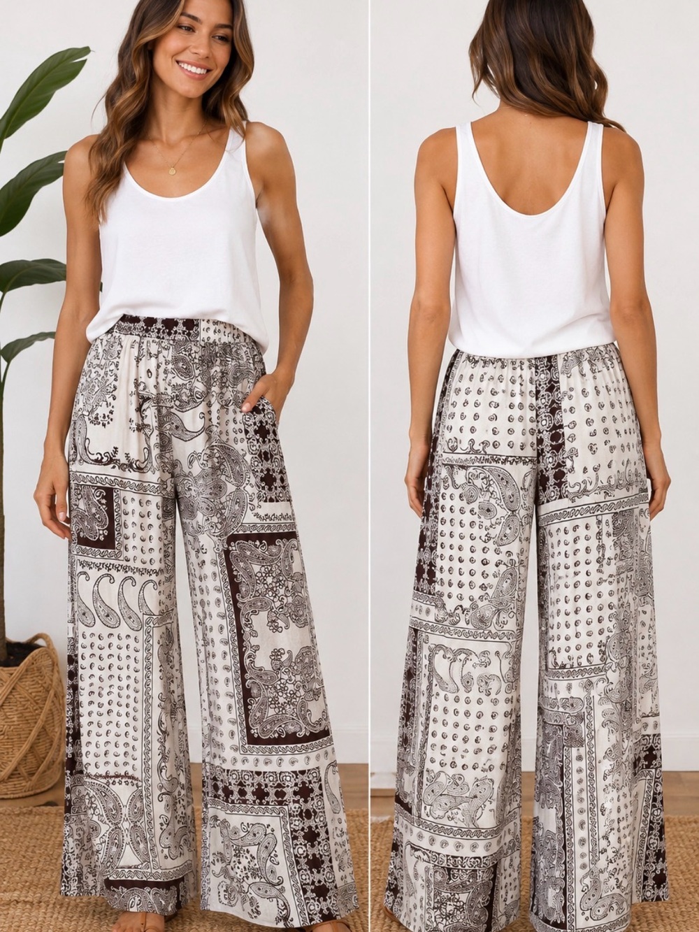 Free Destinations Paisley Bandana Print Wide Leg Palazzo Pants M